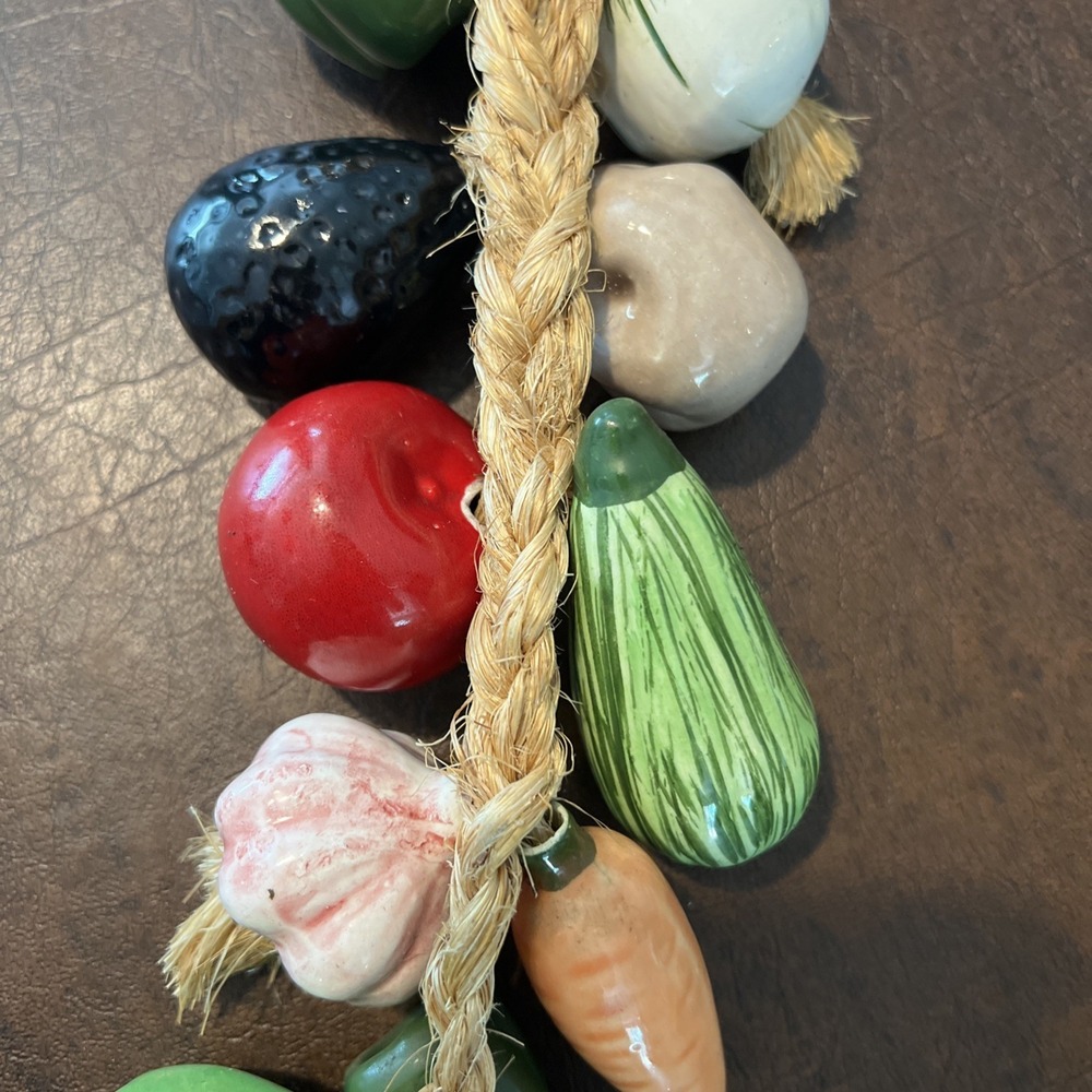 Vintage Hanging Ceramic Vegetables On Jute Rope Farmhouse & Kitchen Decor - Picture 11 of 12